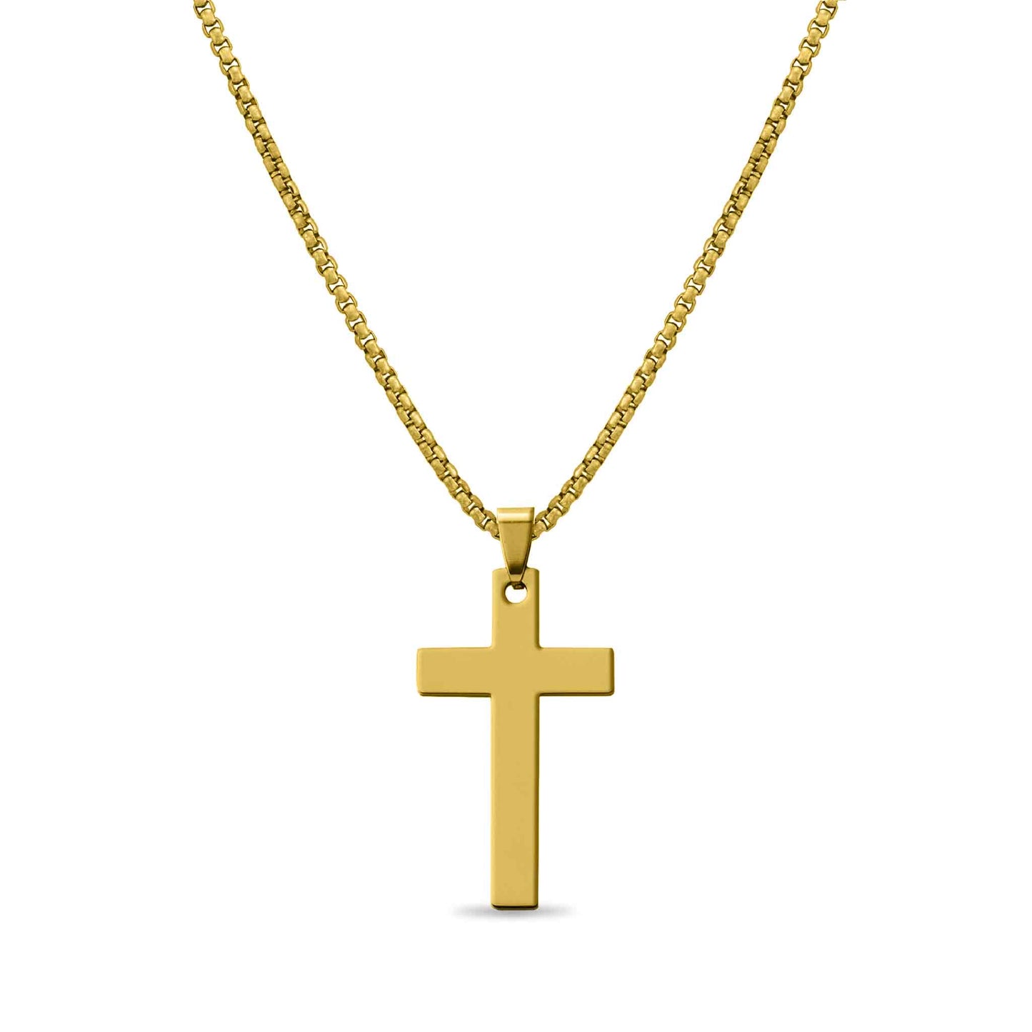Stainless Steel Box Chain Cross Necklace: Stainless / 40mm