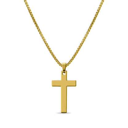 Stainless Steel Box Chain Cross Necklace: Stainless / 40mm
