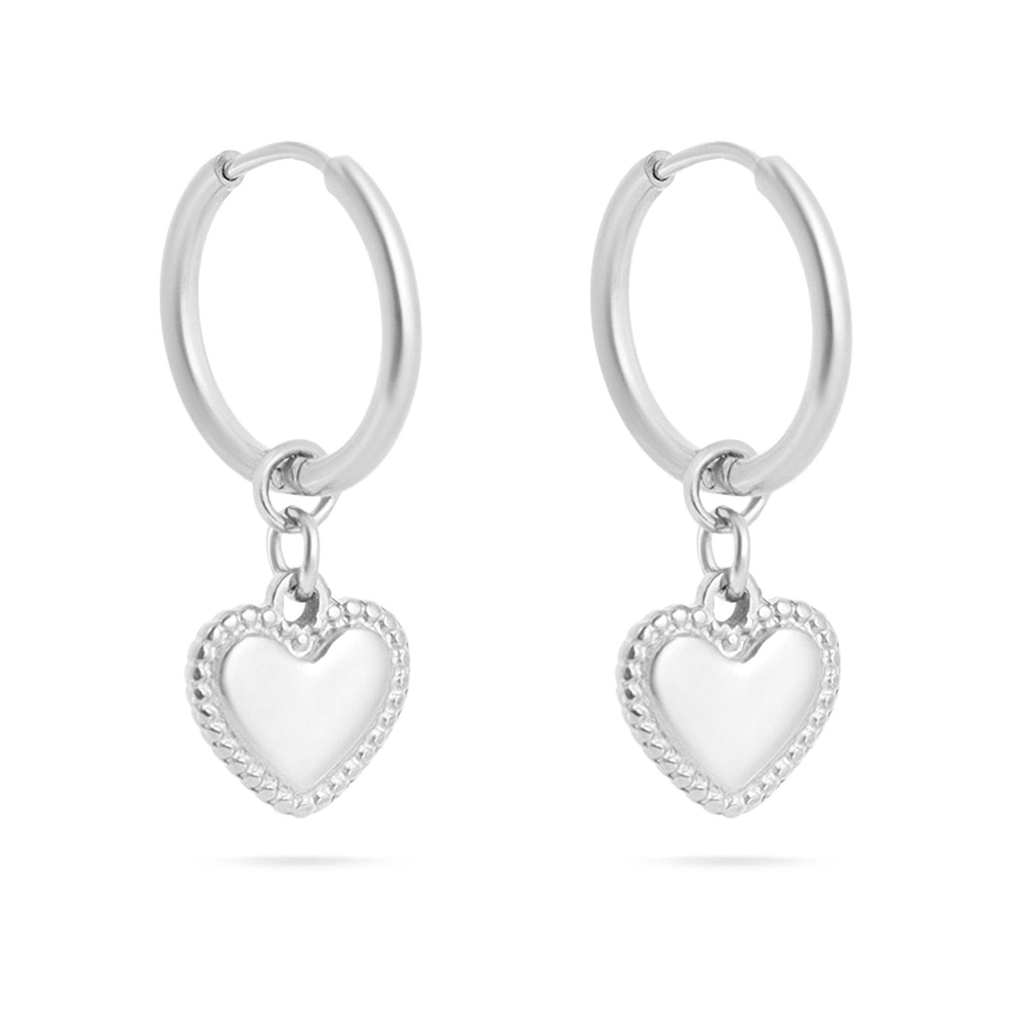 18K Gold PVD Stainless Steel Heart Pendant Hoop Earrings: Gold / 15mm
