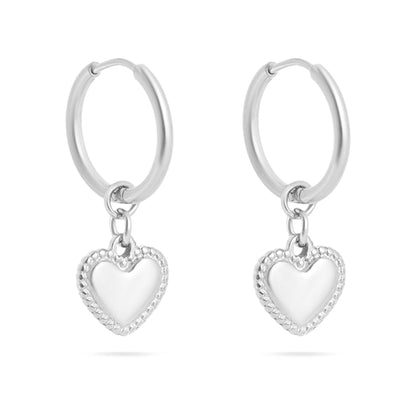 18K Gold PVD Stainless Steel Heart Pendant Hoop Earrings: Gold / 15mm
