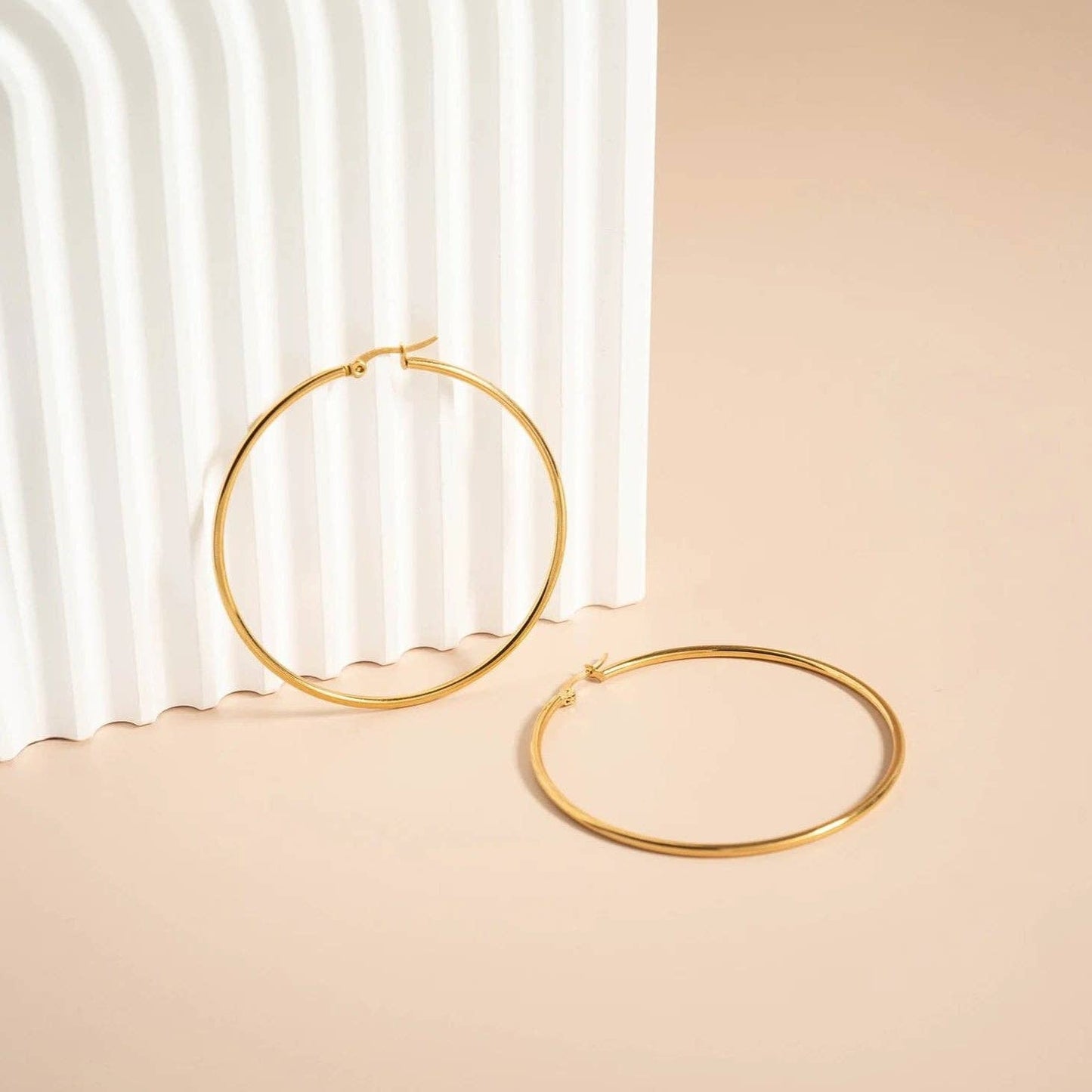 18K Gold PVD Stainless Steel Round Tube Hoop Earrings: Gold / 25mm
