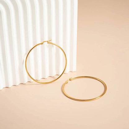 18K Gold PVD Stainless Steel Round Tube Hoop Earrings: Gold / 25mm