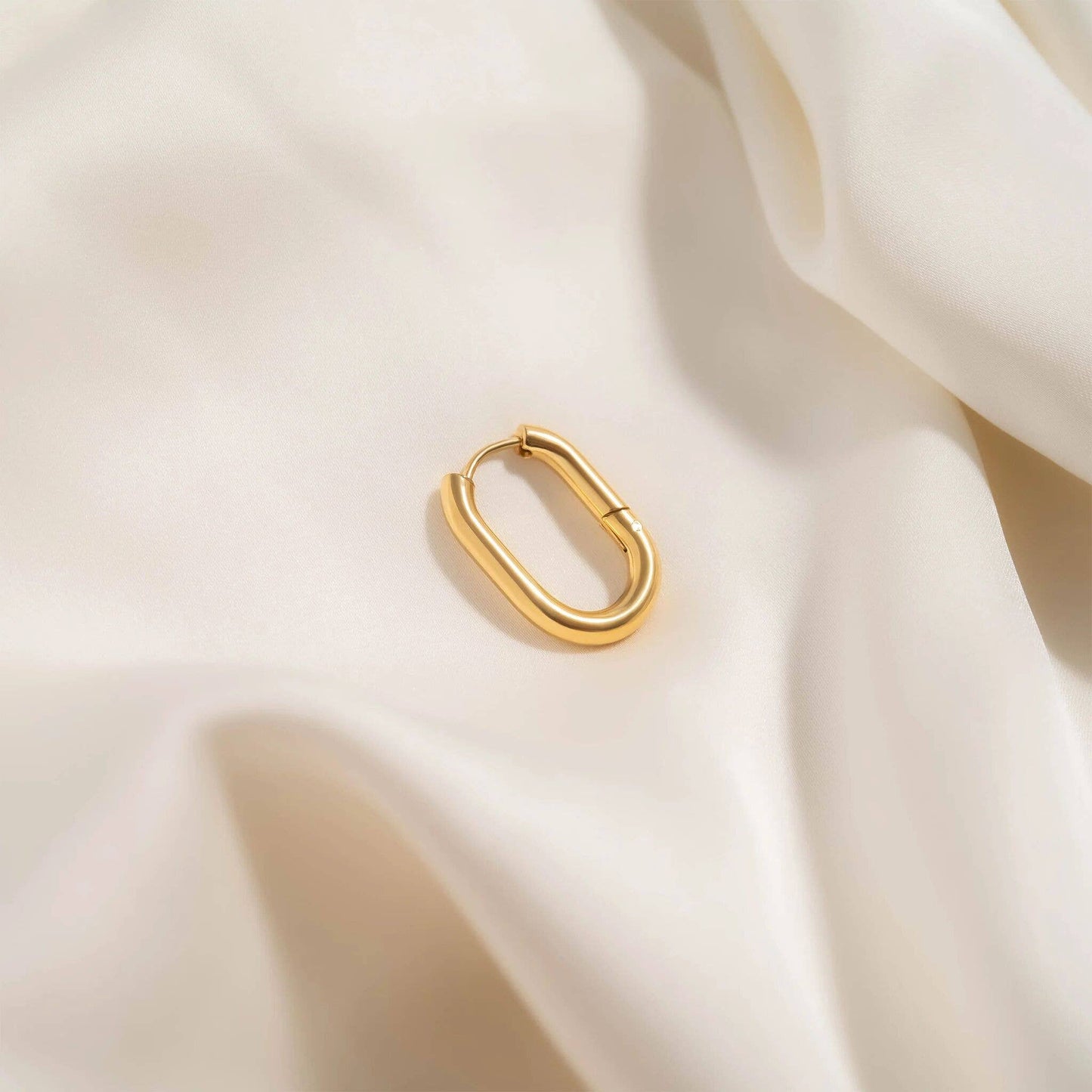 18K Gold PVD Stainless Steel Oval Huggie Earrings: Gold / 15mm