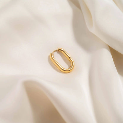 18K Gold PVD Stainless Steel Oval Huggie Earrings: Gold / 15mm