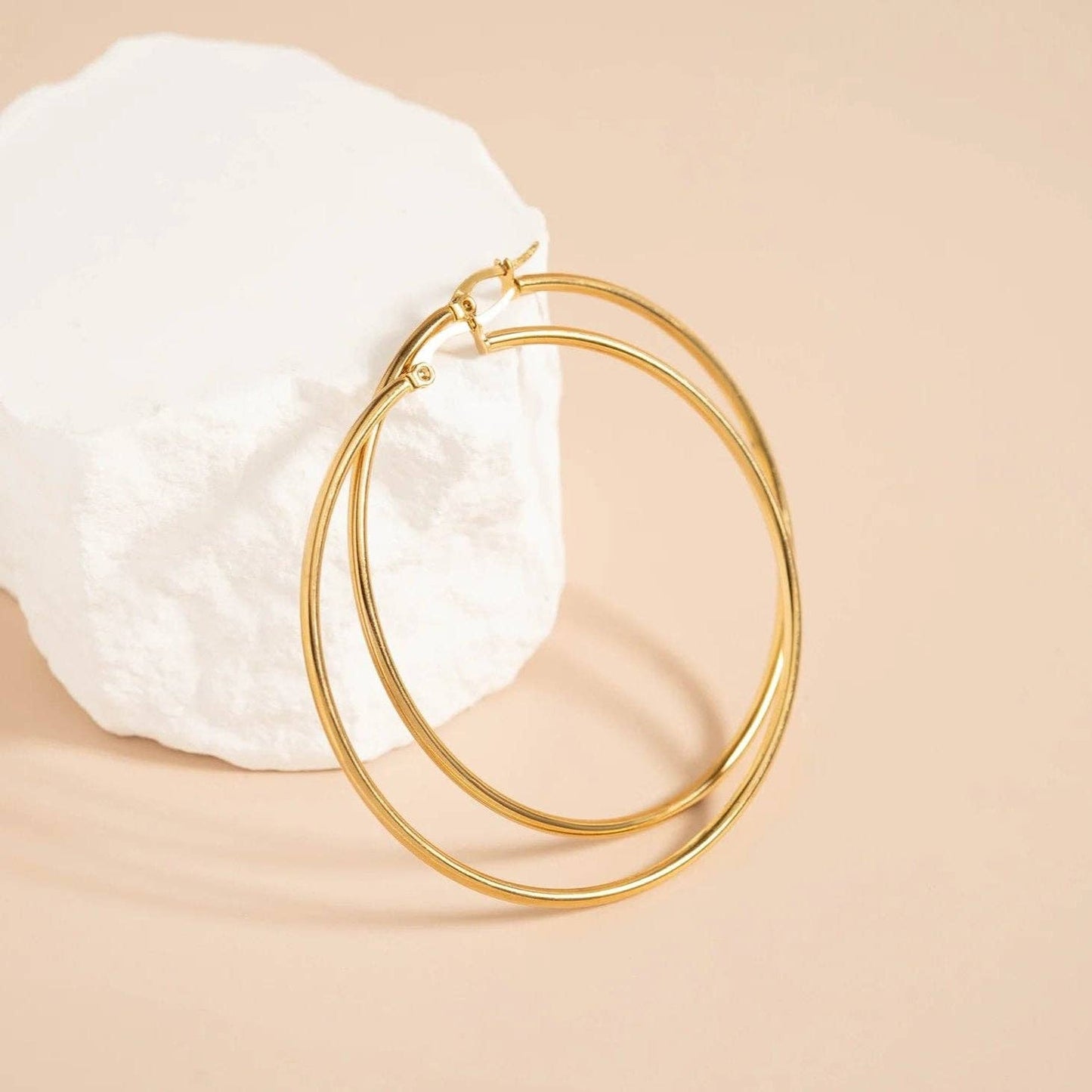 18K Gold PVD Stainless Steel Round Tube Hoop Earrings: Gold / 25mm