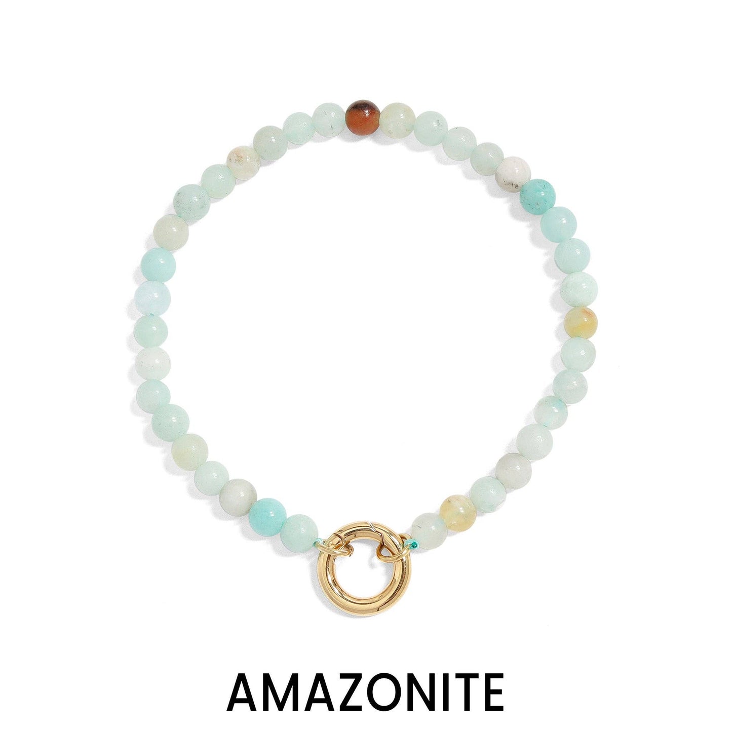 18K Gold PVD Stainless Steel Semi Precious Natural Stone Charm Keeper Bracelet: Gold / Turquoise