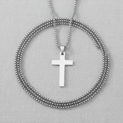 Stainless Steel Box Chain Cross Necklace: Stainless / 40mm
