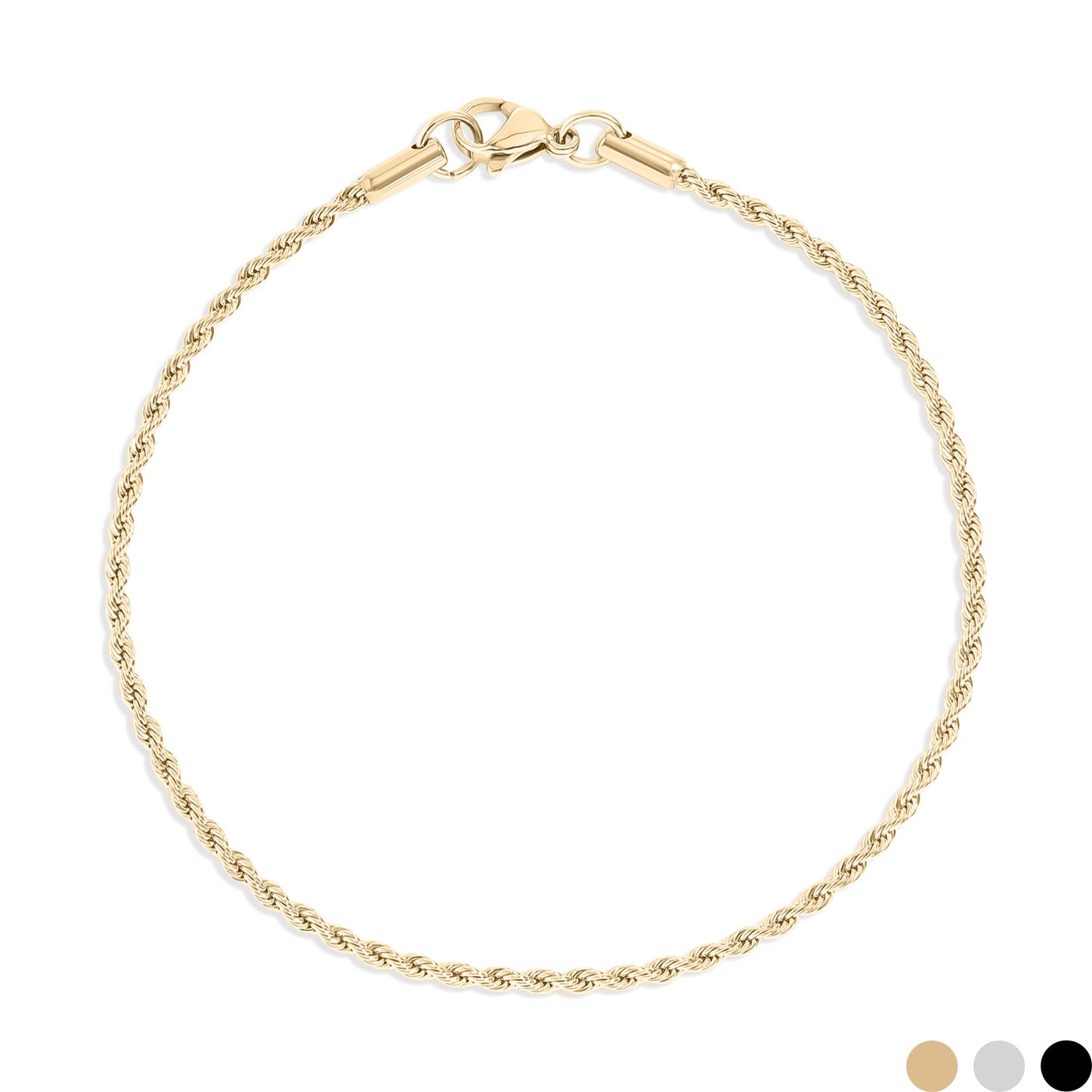 Rope Chain Bracelet / Anklet - Gold, Silver, Black: Gold / 6+2" / 2mm