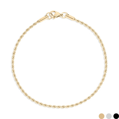 Rope Chain Bracelet / Anklet - Gold, Silver, Black: Gold / 6+2" / 2mm