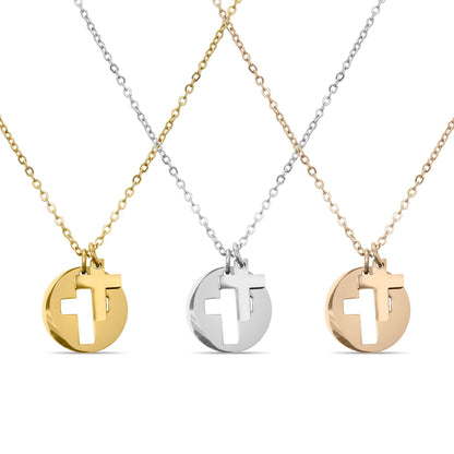 Stainless Steel Cutout 2 Piece Cross Necklace: Gold