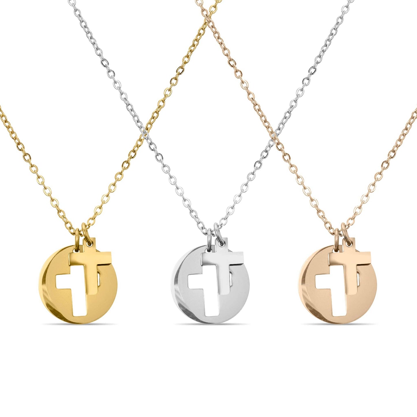 Stainless Steel Cutout 2 Piece Cross Necklace: Rose Gold