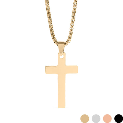 Stainless Steel Box Chain Cross Necklace: Stainless / 40mm