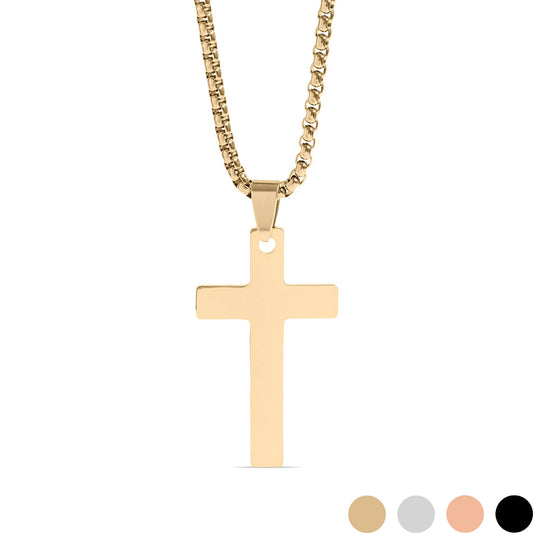 Stainless Steel Box Chain Cross Necklace: Stainless / 40mm
