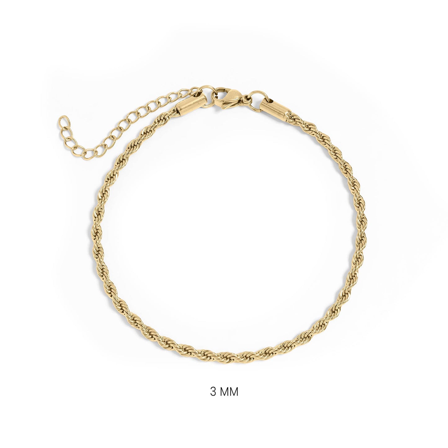 Rope Chain Bracelet / Anklet - Gold, Silver, Black: Gold / 6+2" / 2mm