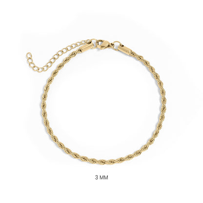 Rope Chain Bracelet / Anklet - Gold, Silver, Black: Gold / 6+2" / 2mm