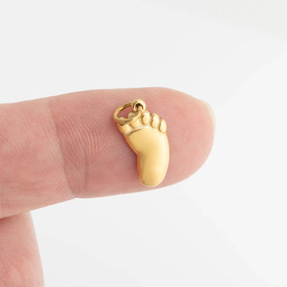 18K Gold PVD Stainless Steel Baby Foot Charm: Gold