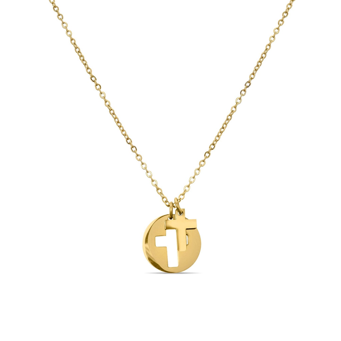 Stainless Steel Cutout 2 Piece Cross Necklace: Stainless