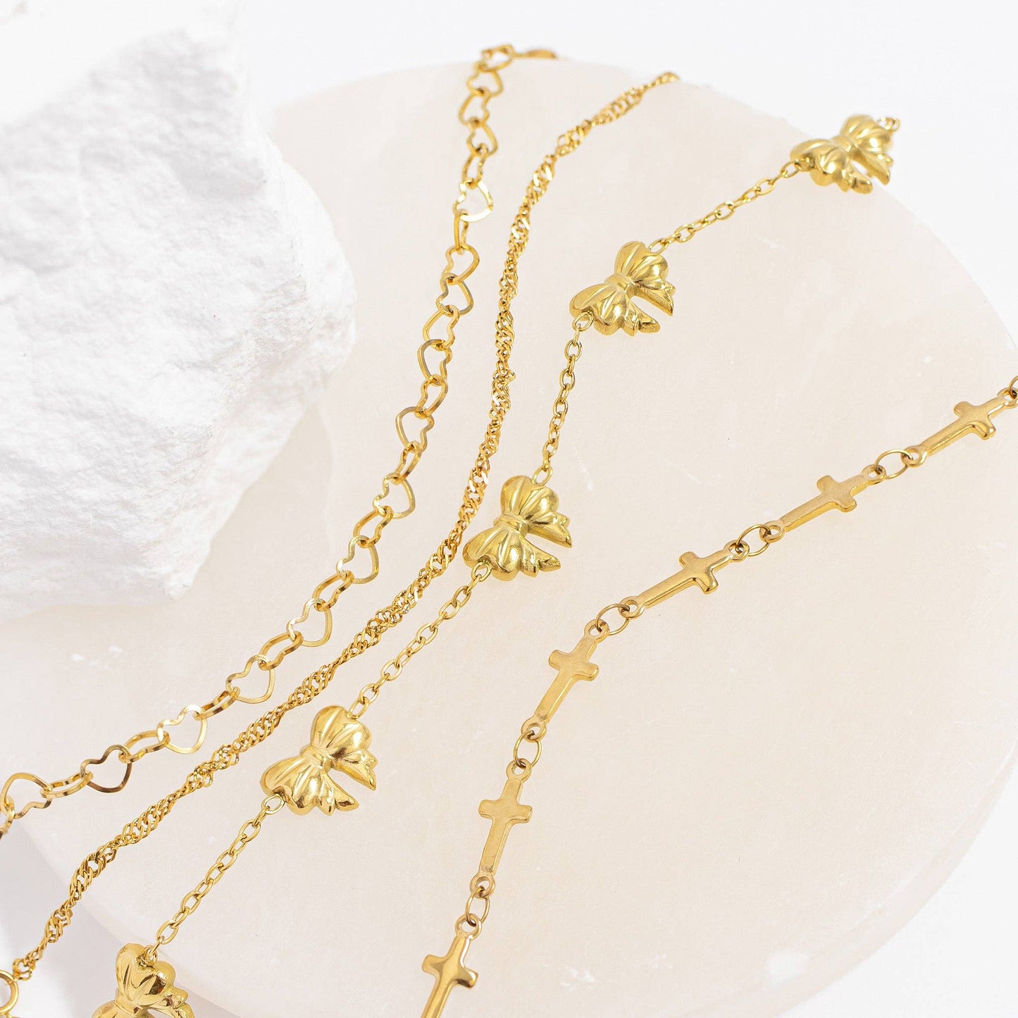 18K Gold PVD Stainless Steel Cross Chain Bracelet: Stainless