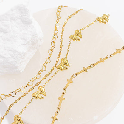 18K Gold PVD Stainless Steel Cross Chain Bracelet: Stainless