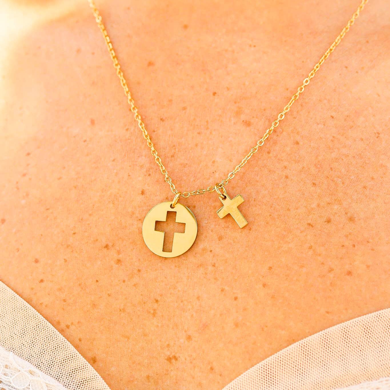 Stainless Steel Cutout 2 Piece Cross Necklace: Stainless