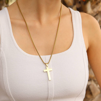 Stainless Steel Box Chain Cross Necklace: Stainless / 40mm
