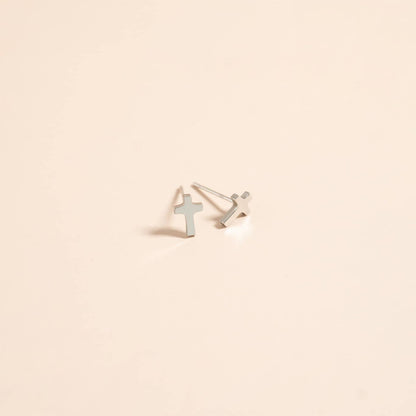 18K Gold PVD Stainless Steel Cross Stud Earrings: Gold