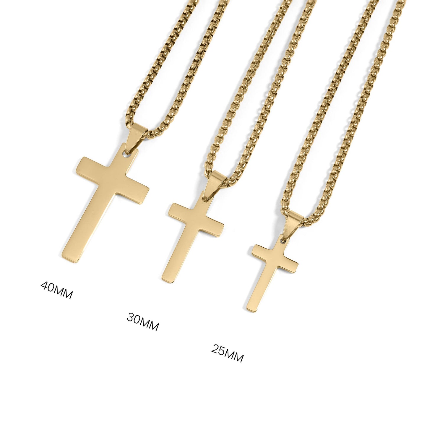 Stainless Steel Box Chain Cross Necklace: Stainless / 40mm