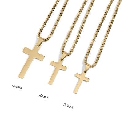 Stainless Steel Box Chain Cross Necklace: Stainless / 40mm
