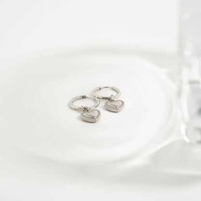18K Gold PVD Stainless Steel Heart Pendant Hoop Earrings: Gold / 15mm
