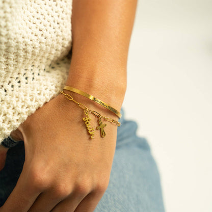 18K Gold PVD You Make a Difference Engraved Bangle Bracelet: Gold