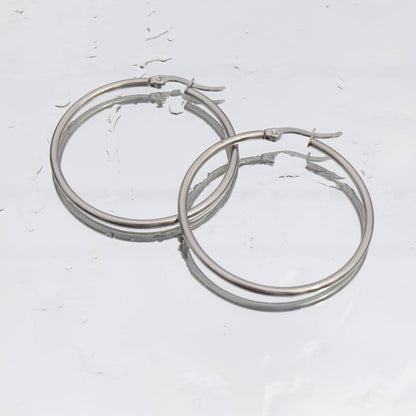 18K Gold PVD Stainless Steel Round Tube Hoop Earrings: Gold / 25mm