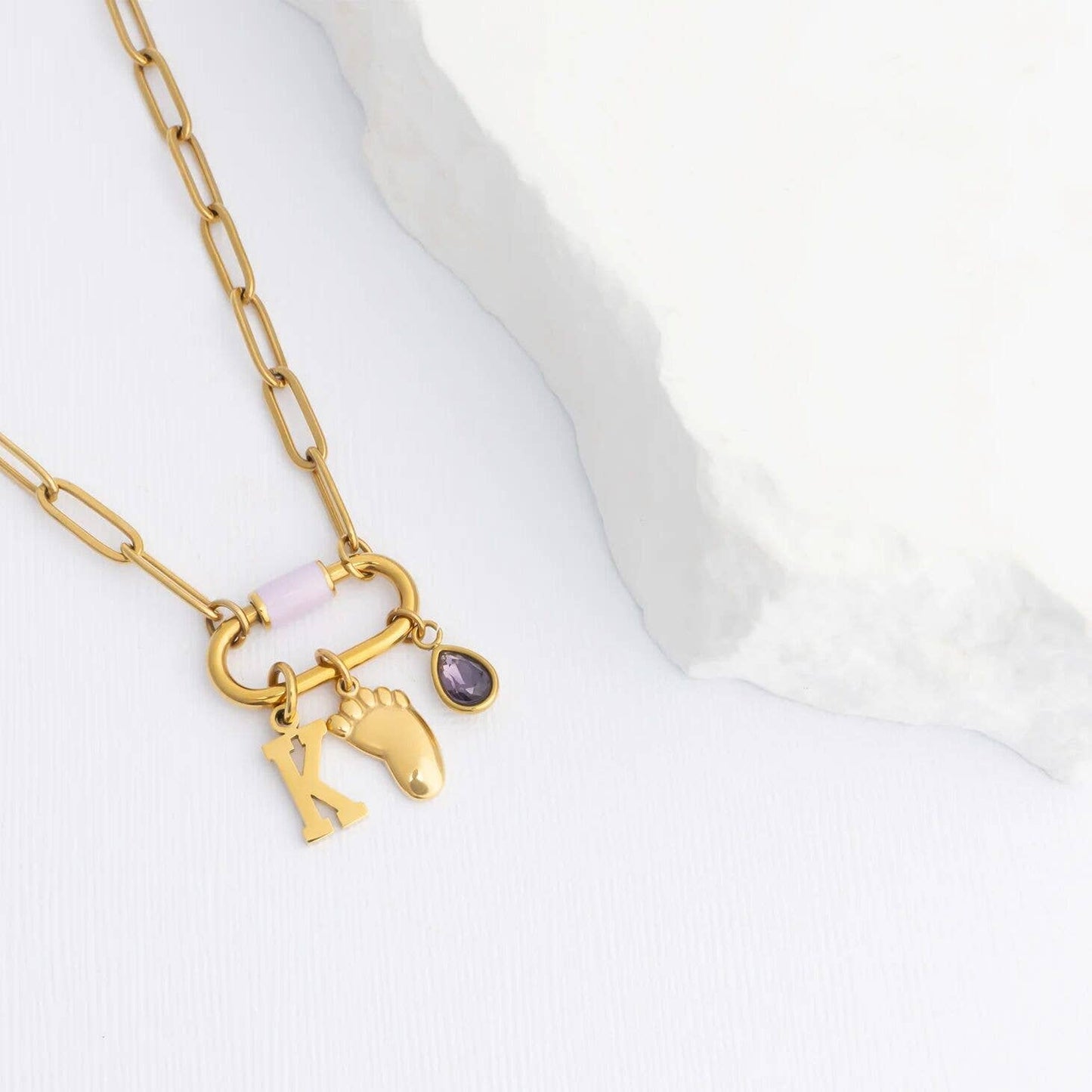 18K Gold PVD Stainless Steel Baby Foot Charm: Gold