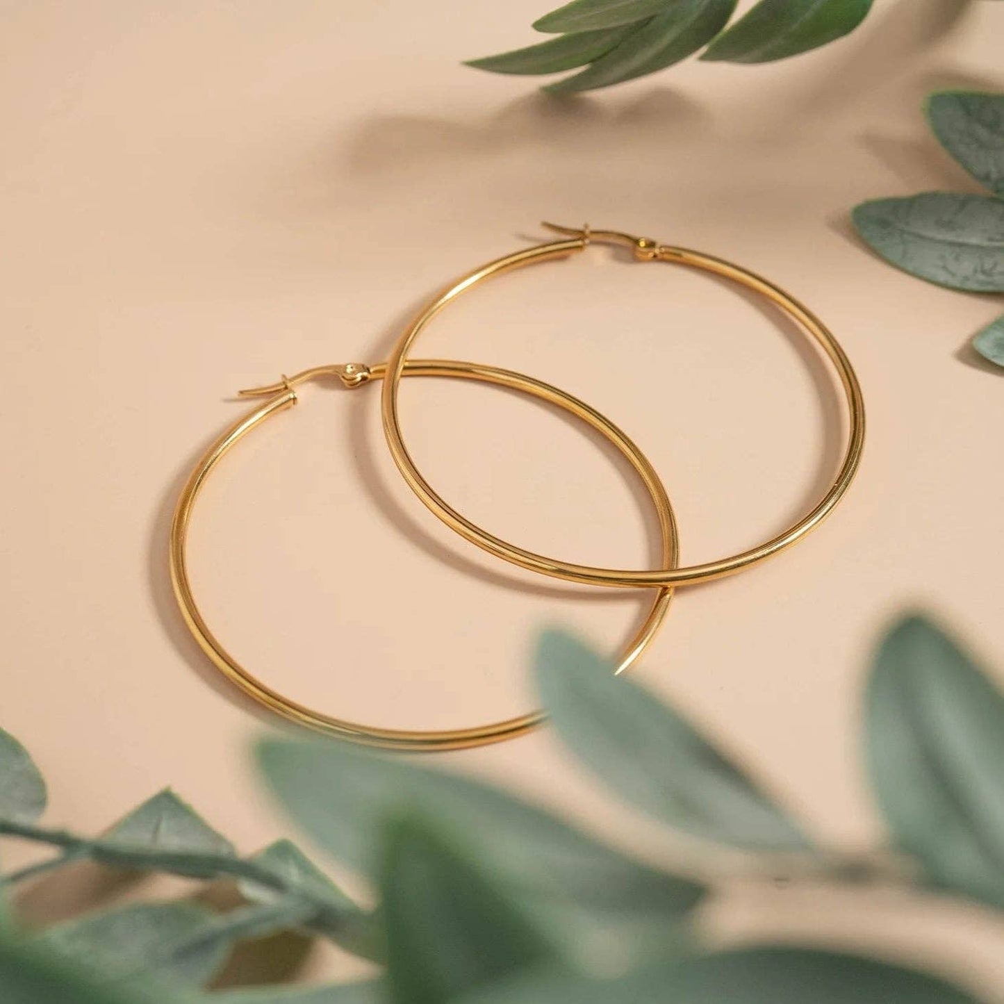 18K Gold PVD Stainless Steel Round Tube Hoop Earrings: Gold / 25mm