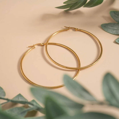 18K Gold PVD Stainless Steel Round Tube Hoop Earrings: Gold / 25mm