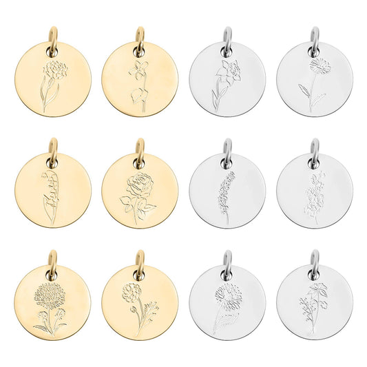 18K Gold PVD Stainless Steel Birth Flower Charm: Gold / January/Carnation