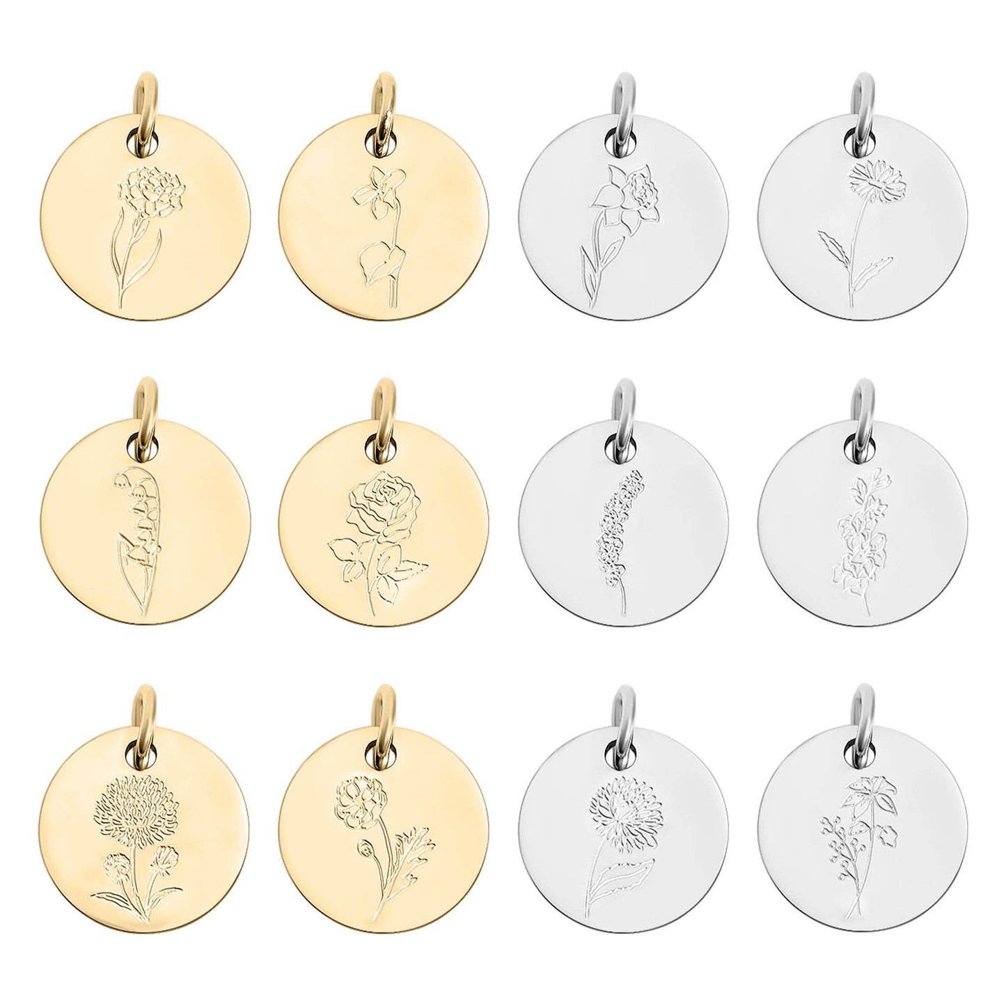 18K Gold PVD Stainless Steel Birth Flower Charm: Gold / January/Carnation