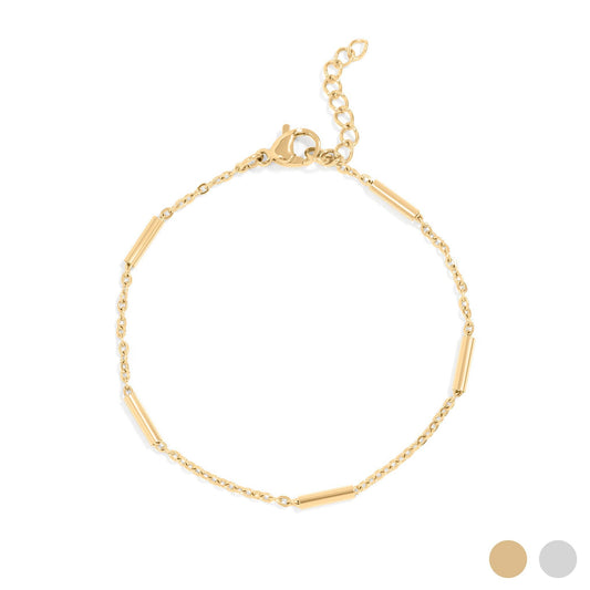 18K Gold PVD Stainless Steel Satellite Bar Chain Bracelet: Gold
