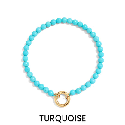 18K Gold PVD Stainless Steel Semi Precious Natural Stone Charm Keeper Bracelet: Gold / Amazonite
