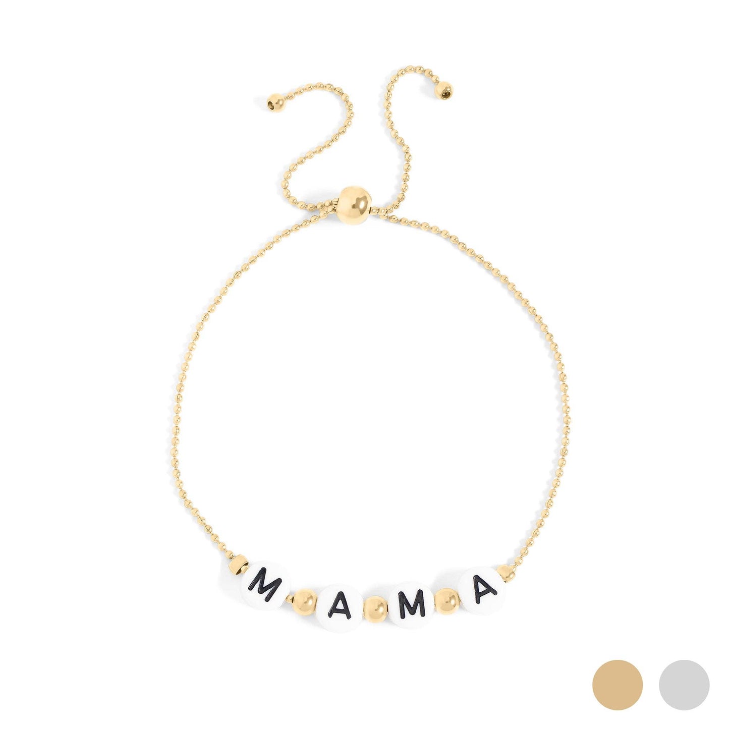 18K Gold PVD Stainless Steel "Mama" Beaded Charm Bracelet: Gold