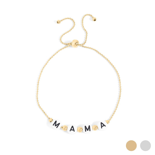 18K Gold PVD Stainless Steel "Mama" Beaded Charm Bracelet: Gold