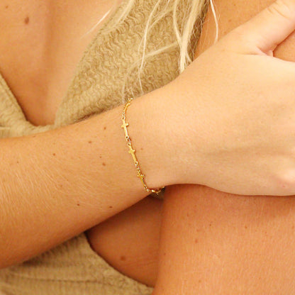 18K Gold PVD Stainless Steel Cross Chain Bracelet: Stainless