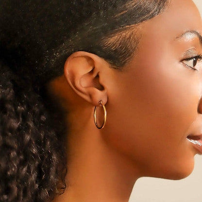 18K Gold PVD Stainless Steel Round Tube Hoop Earrings: Gold / 25mm