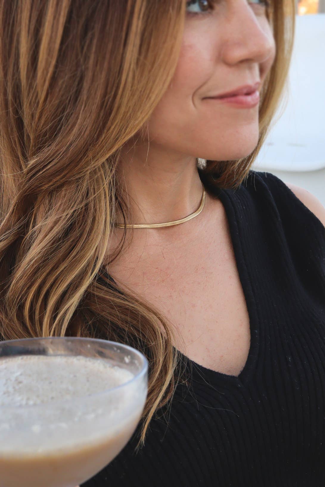 18K Gold Stainless Steel Herringbone Chain Necklace: 16" / 3mm