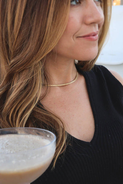 18K Gold Stainless Steel Herringbone Chain Necklace: 16" / 3mm