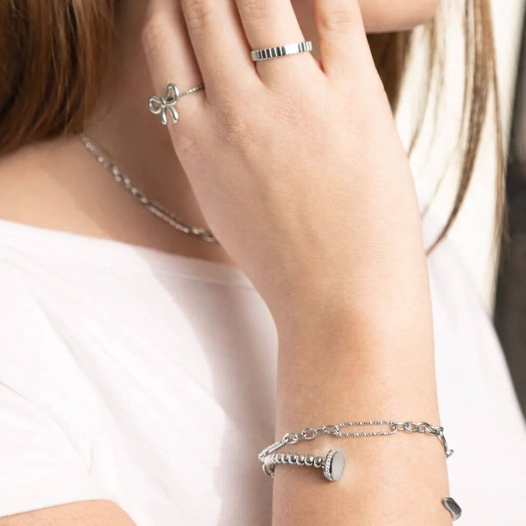 Gold Stainless Steel Long Paperclip Textured Chain Bracelet: Gold