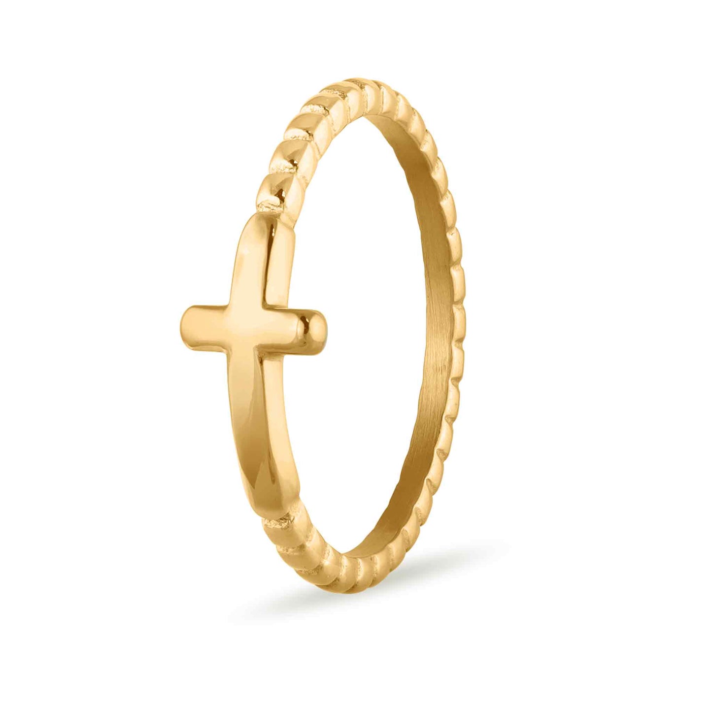 Stainless Steel Beaded Stackable Cross Ring: Stainless / 8