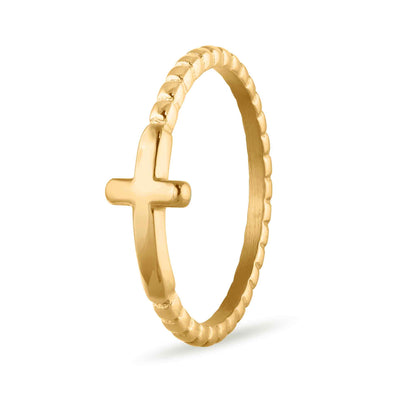 Stainless Steel Beaded Stackable Cross Ring: Stainless / 8