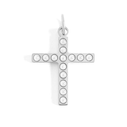 18K Gold PVD Stainless Steel Pearl Beaded Cross Charm: Gold / 15mm