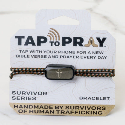 Tap To Pray® Survivor Series Tactical Bracelet: Camo Green + Cross