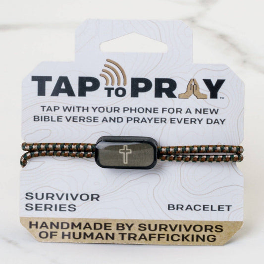 Tap To Pray® Survivor Series Tactical Bracelet: Camo Green + Cross
